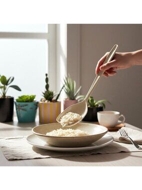 Foley Beige Plastic Rice Spoon With Hanging Hole For Kitchen Use